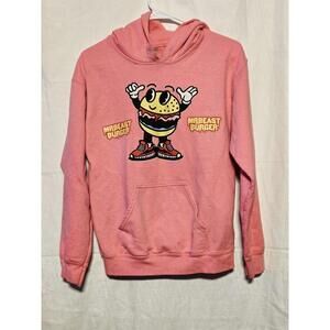 MrBeast Burger Merch Pink Pullover Hoodie YouTube Promo Rare Burger Cartoon Sz S